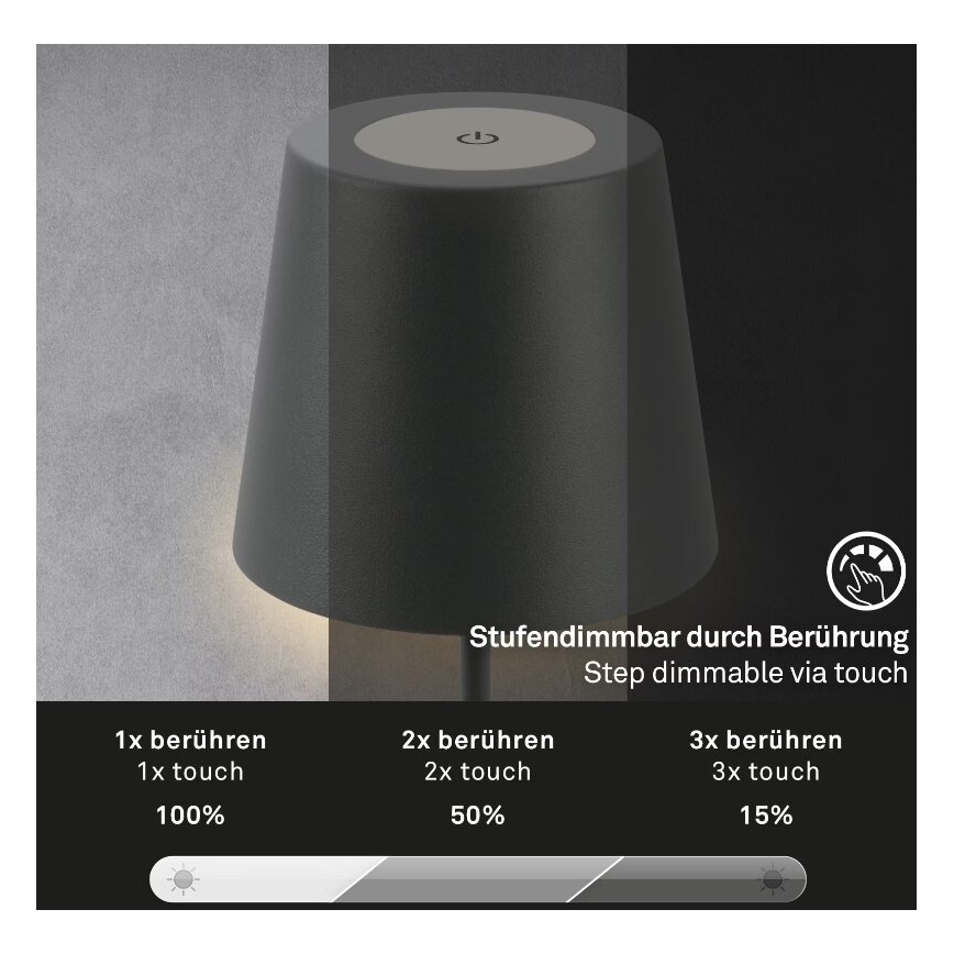 Briloner 7508015 - Dimbare oplaadbare LED buiten tafellamp 2-in-1 LED/2,5W/5V IP44 zwart