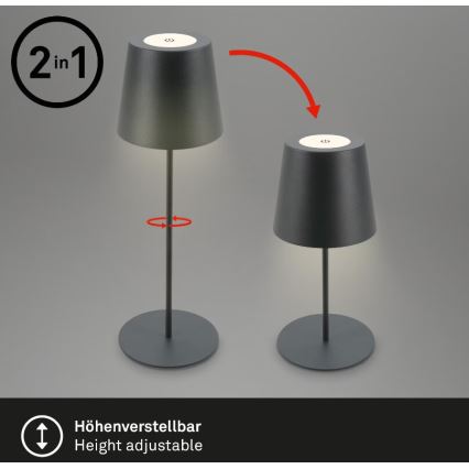 Briloner 7508015 - Dimbare oplaadbare LED buiten tafellamp 2-in-1 LED/2,5W/5V IP44 zwart