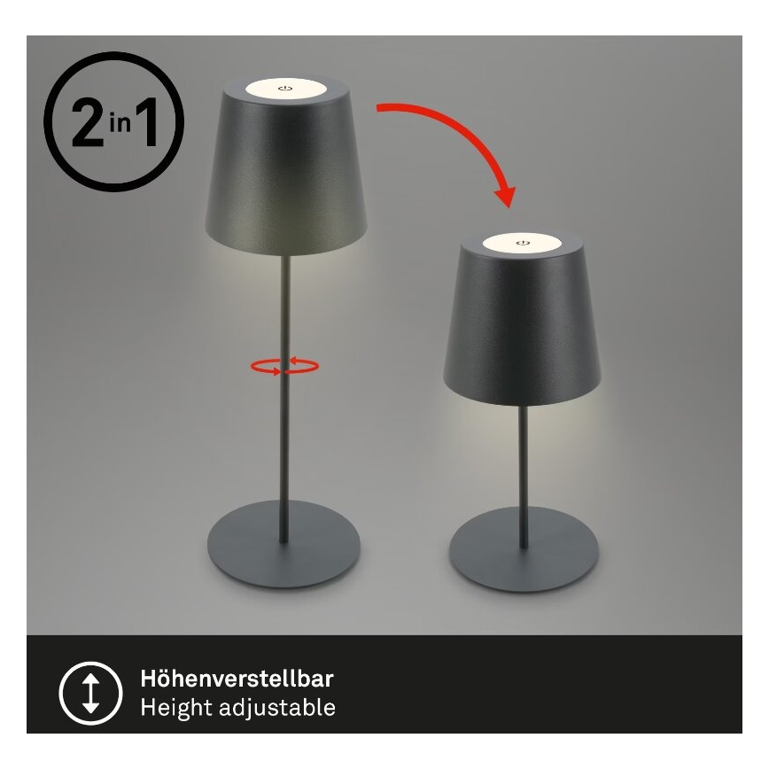 Briloner 7508015 - Dimbare oplaadbare LED buiten tafellamp 2-in-1 LED/2,5W/5V IP44 zwart