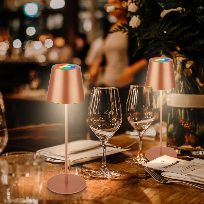 Briloner 7510013 - LED RGBW dimbare oplaadbare buitentafellamp CALIDA LED/2,5W/5V IP44 1200 mAh bronskleurig