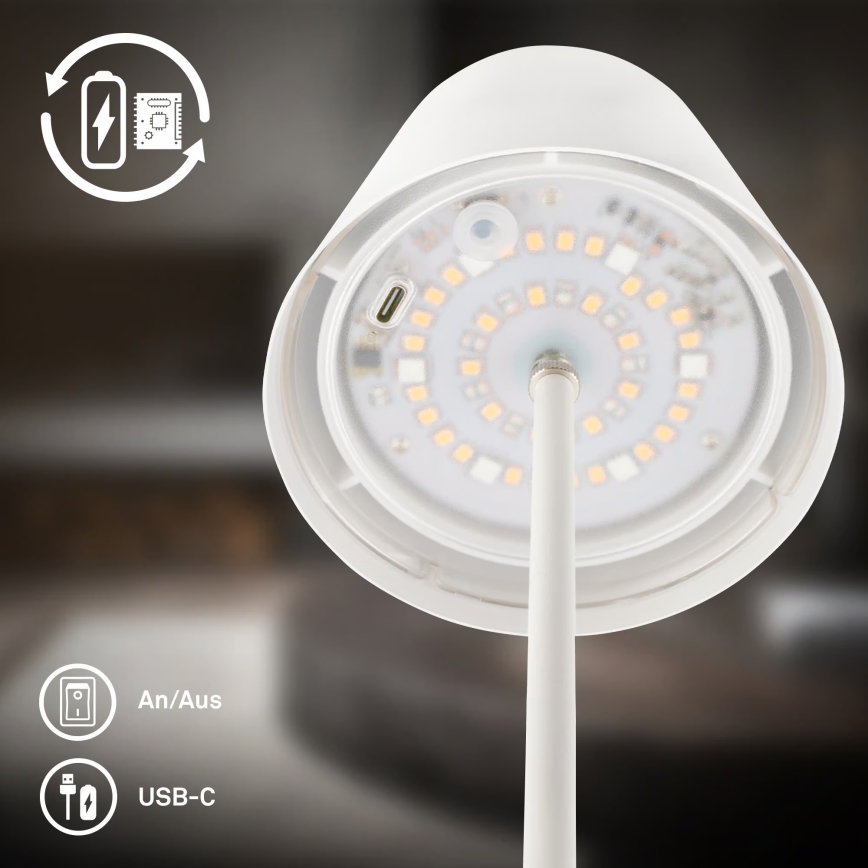 Briloner 7510016 - LED RGBW Dimbare oplaadbare buitentafellamp CALIDA LED/2,5W/5V IP44 1200 mAh wit