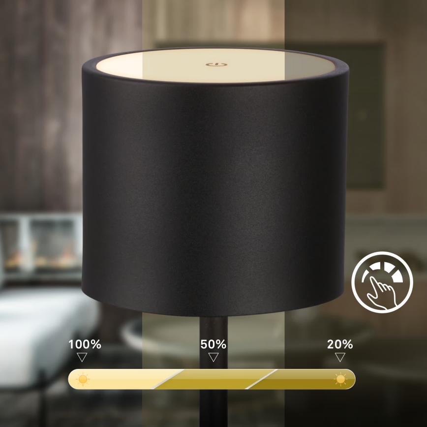 Briloner 7521015 - SIGO dimbare oplaadbare buitentafellamp LED/2,5W/5V IP44 2600 mAh zwart