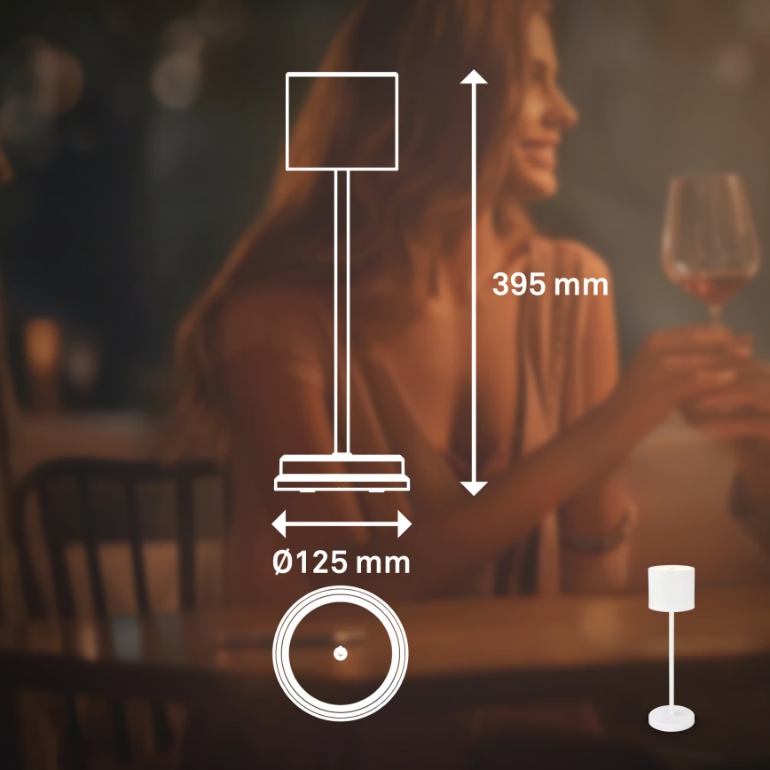 Briloner 7521016 - Dimbare oplaadbare buitentafellamp SIGO LED/2,5W/5V IP44 2600 mAh wit