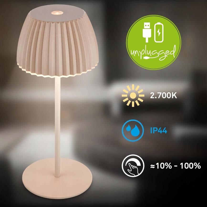 Briloner 7552-011 - MINI oplaadbare dimbare LED-tafellamp voor buiten met aanraakbediening, 1,5W/5V, IP44, 1800 mAh, beige