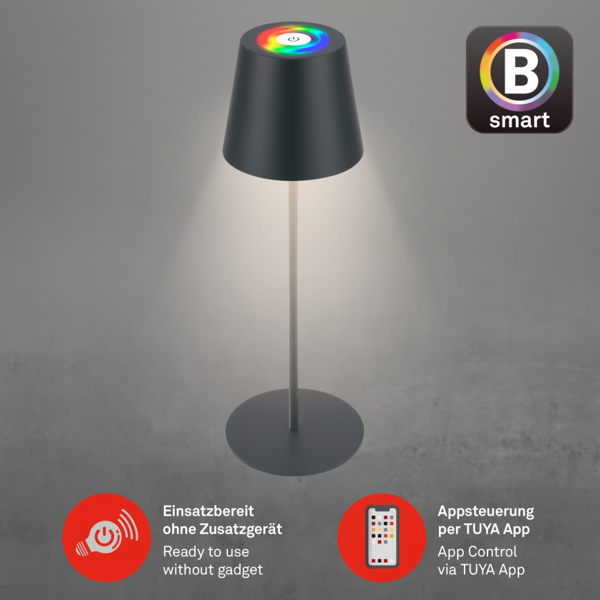Briloner 7559015 - LED RGB dimbare oplaadbare buitentafellamp COLORIS LED/3,5W/5V IP44 2000 mAh antraciet Wi-Fi Tuya
