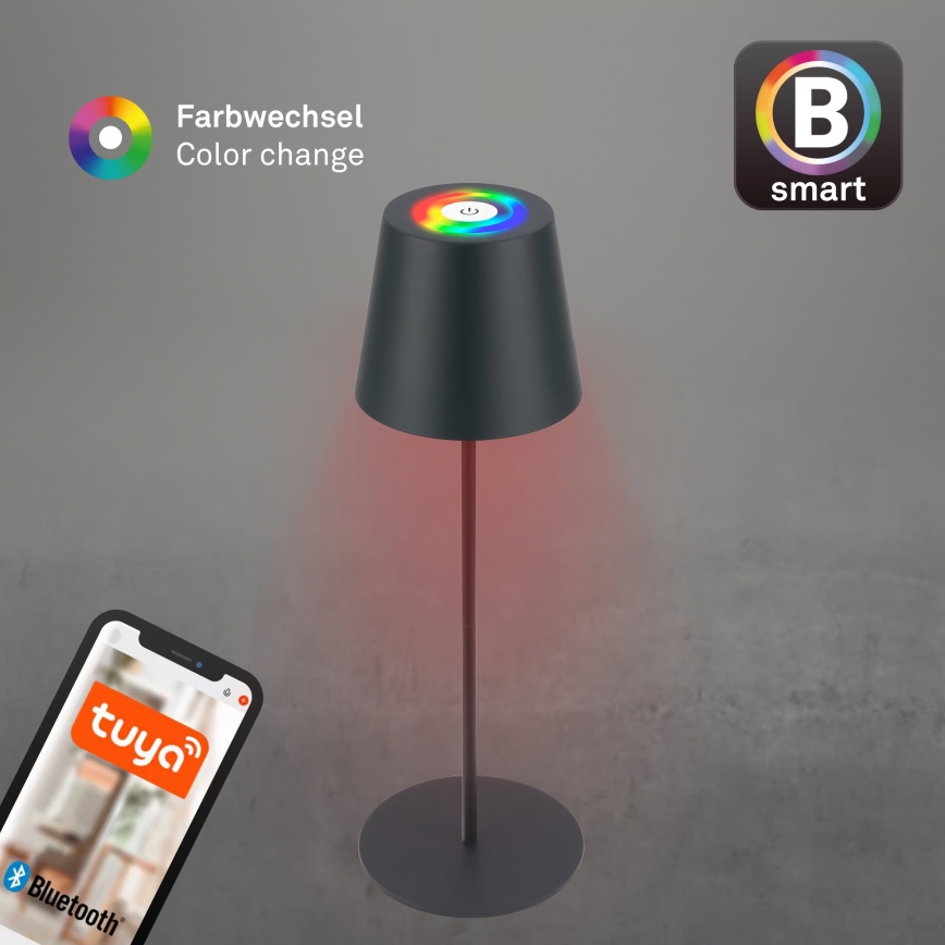 Briloner 7559015 - LED RGB dimbare oplaadbare buitentafellamp COLORIS LED/3,5W/5V IP44 2000 mAh antraciet Wi-Fi Tuya
