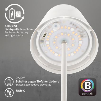 Briloner 7559016 - LED RGB dimbare oplaadbare buitentafellamp COLORIS LED/3,5W/5V IP44 2000 mAh Wi-Fi Tuya