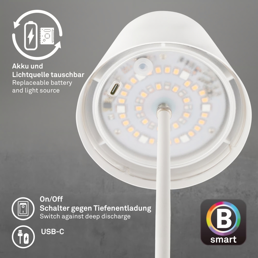 Briloner 7559016 - LED RGB dimbare oplaadbare buitentafellamp COLORIS LED/3,5W/5V IP44 2000 mAh Wi-Fi Tuya