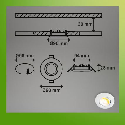 Briloner 7586036 - Set van 3 KLIRA LED-inbouwspots voor badkamer, 4,9W/230V, 2500/3000/4000K, IP23, wit