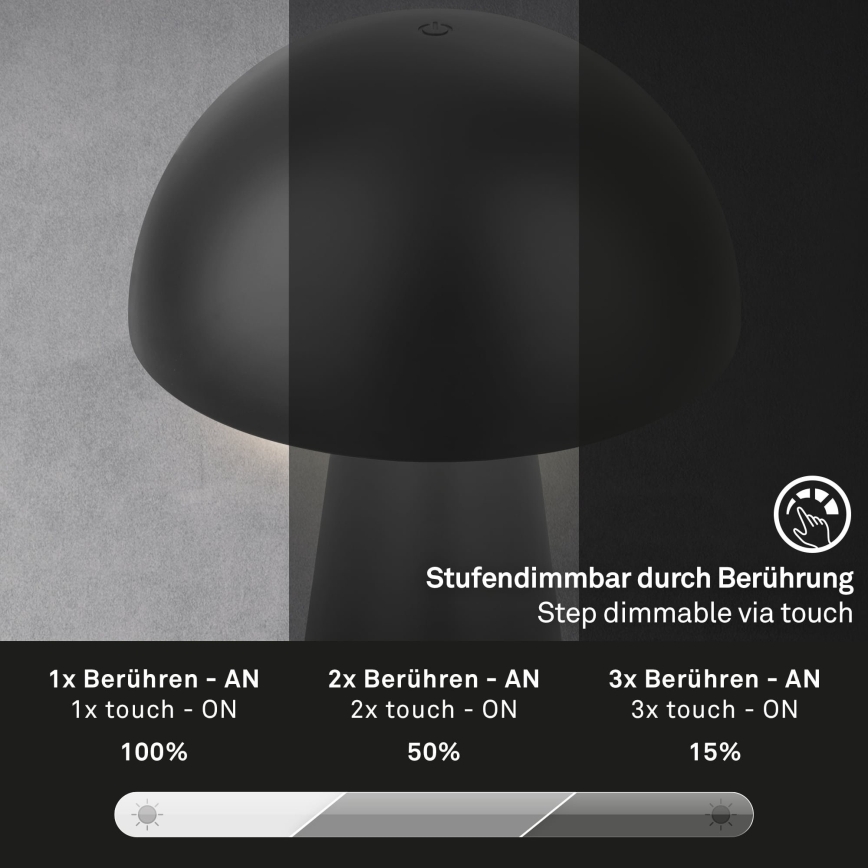 Briloner - LED Dimbare oplaadbare aanraakgevoelige buitentafellamp LED/2,6W/5V 3000K IP44 2000 mAh zwart