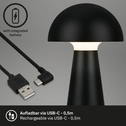 Briloner - LED Dimbare oplaadbare aanraakgevoelige buitentafellamp LED/2,6W/5V 3000K IP44 2000 mAh zwart