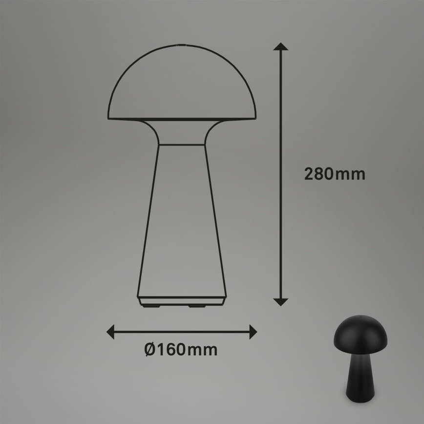 Briloner - LED Dimbare oplaadbare aanraakgevoelige buitentafellamp LED/2,6W/5V 3000K IP44 2000 mAh zwart