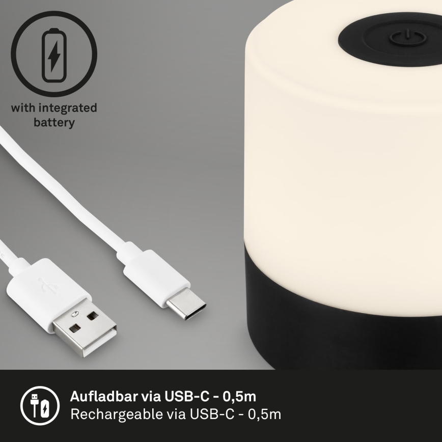 Briloner - Dimbare oplaadbare LED-tafellamp voor buiten met aanraakbediening LED/2W/5V 2700K IP44 1200 mAh zwart
