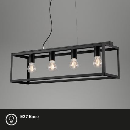 Briloner - Hanglamp aan een koord BLACK STEEL 4xE27/40W/230V