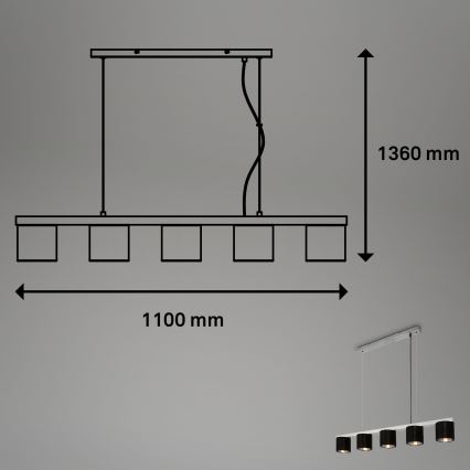 Briloner - Hanglamp aan een koord LURI 5xE14/25W/230V rubberen boom