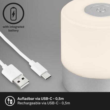 Briloner - dimbare oplaadbare LED-tafellamp voor buiten met aanraakbediening LED/2W/5V 2700K IP44 1200 mAh mat chroom