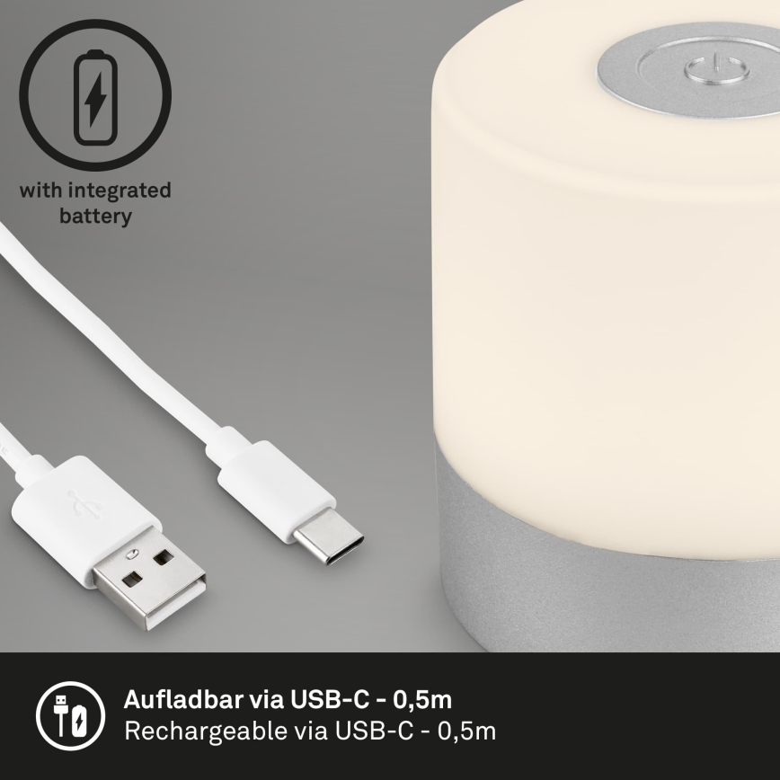Briloner - dimbare oplaadbare LED-tafellamp voor buiten met aanraakbediening LED/2W/5V 2700K IP44 1200 mAh mat chroom