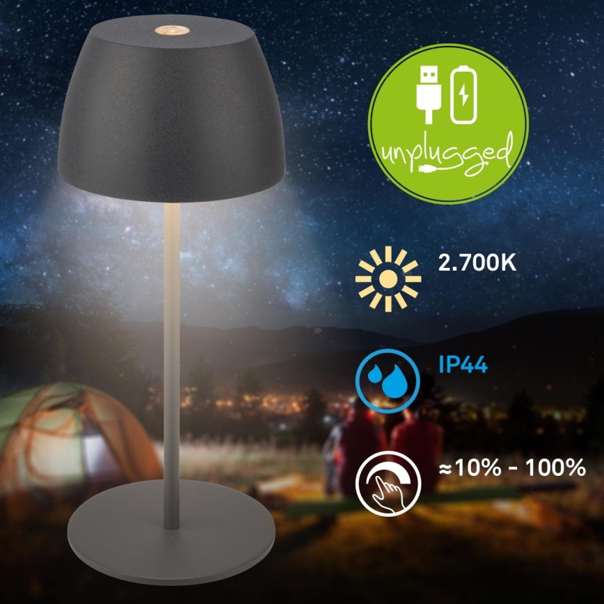 Briloner - LED-dimbare oplaadbare buitentafellamp met aanraakbediening MINI LED/2,5W/5V IP44 1800 mAh antraciet