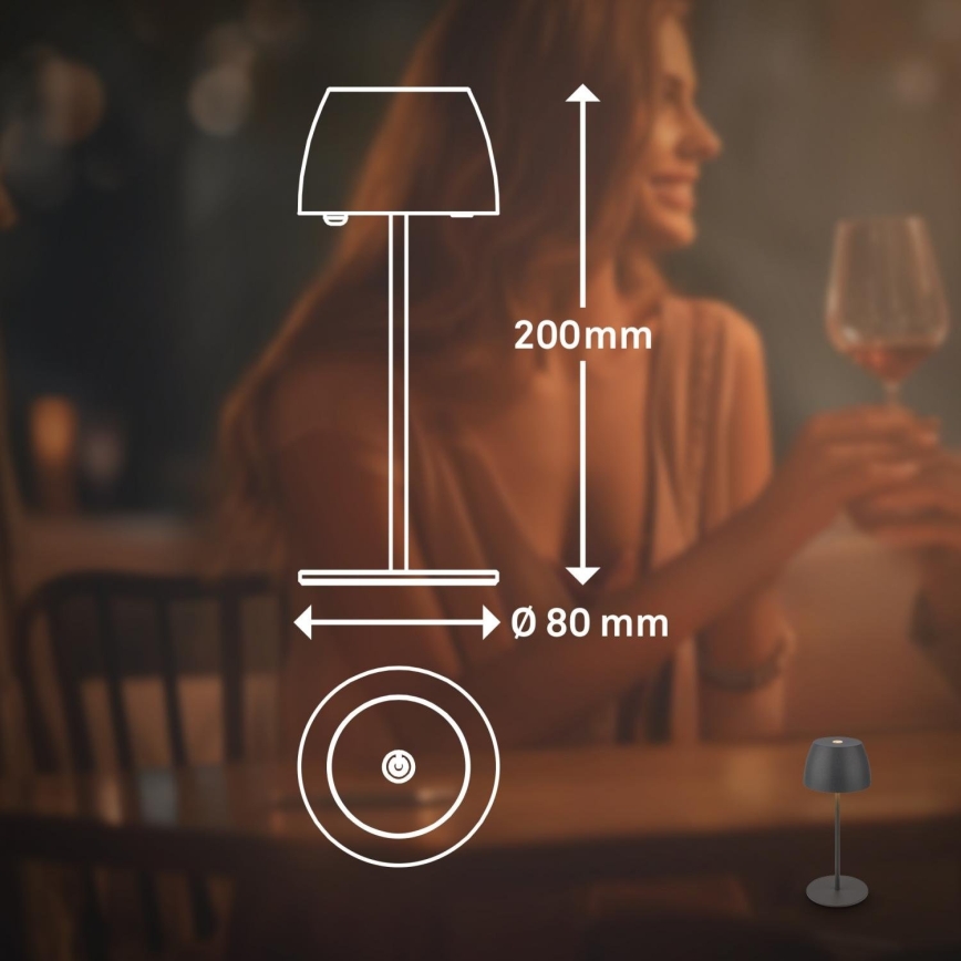 Briloner - LED-dimbare oplaadbare buitentafellamp met aanraakbediening MINI LED/2,5W/5V IP44 1800 mAh antraciet