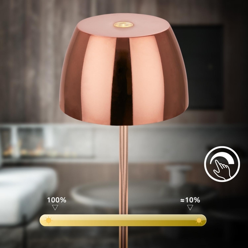 Briloner - Dimbare, oplaadbare buitentafellamp met aanraakbediening MINI LED/2,5W/5V IP44 1800 mAh koperkleurig