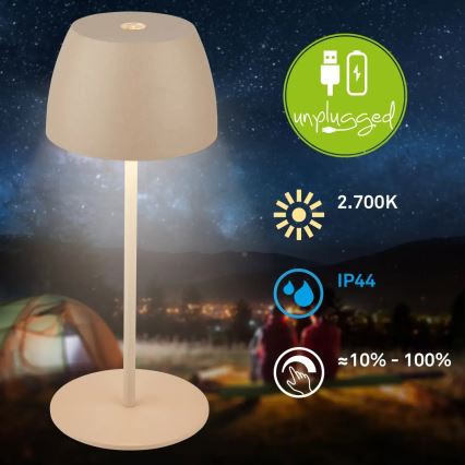 Briloner - MINI dimbare oplaadbare LED-aanraaktafellamp voor buiten 2,5W/5V IP44 1800 mAh beige