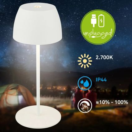 Briloner - LED dimbare oplaadbare aanraaktafellamp voor buiten MINI LED/2,5W/5V IP44 1800 mAh wit