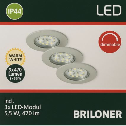 Briloner - SET 3x LED dimbare badkamer inbouwspot LED/5,5W/230V IP44