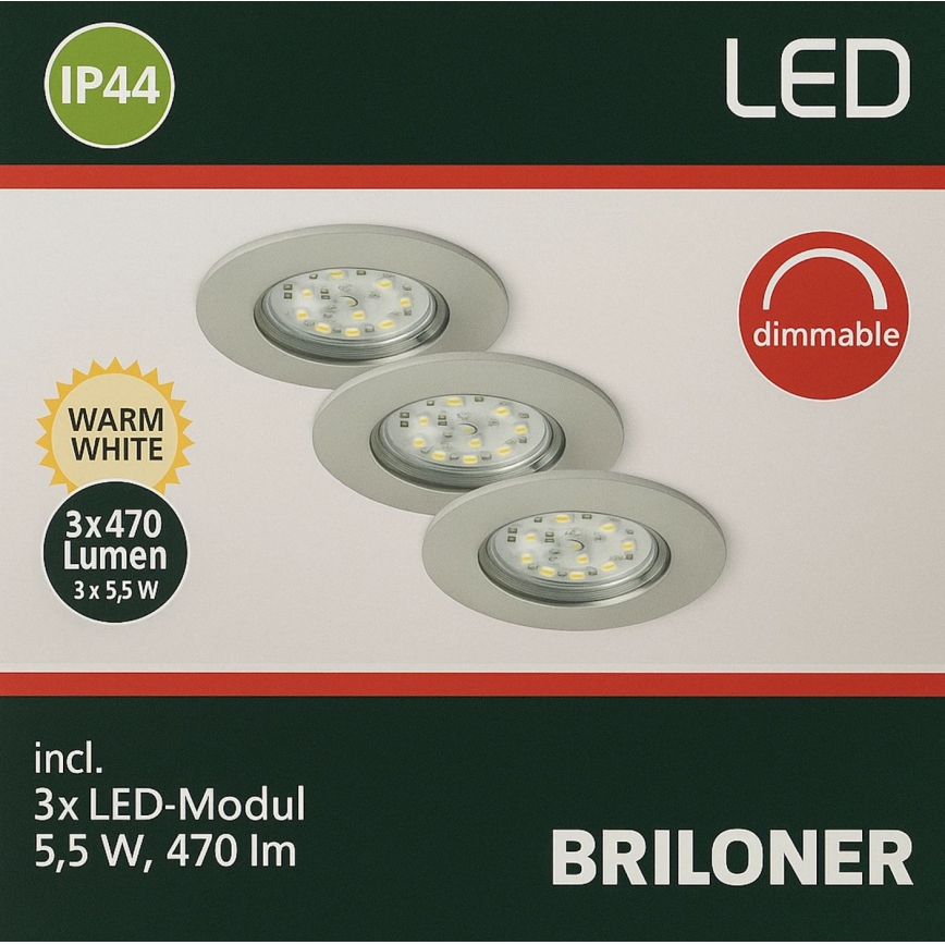 Briloner - SET 3x LED dimbare badkamer inbouwspot LED/5,5W/230V IP44