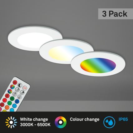 Briloner - SET van 3 RGBW LED dimbare inbouwspots voor badkamer LED/4,8W/230V 3000-6500K IP65 + afstandsbediening