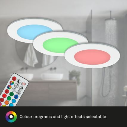 Briloner - SET van 3 RGBW LED dimbare inbouwspots voor badkamer LED/4,8W/230V 3000-6500K IP65 + afstandsbediening