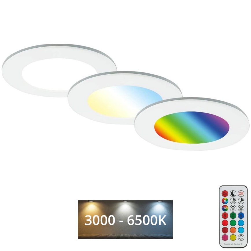 Briloner - SET van 3 RGBW LED dimbare inbouwspots voor badkamer LED/4,8W/230V 3000-6500K IP65 + afstandsbediening