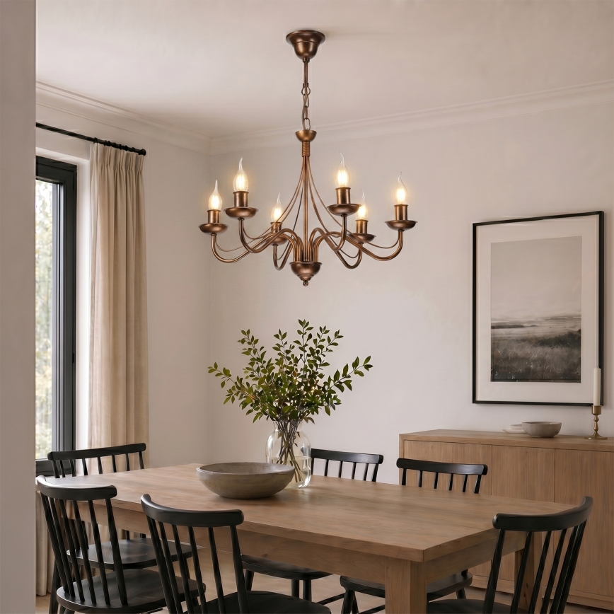 Bronzen kroonluchter ANTON aan ketting 6xE14/60W/230V