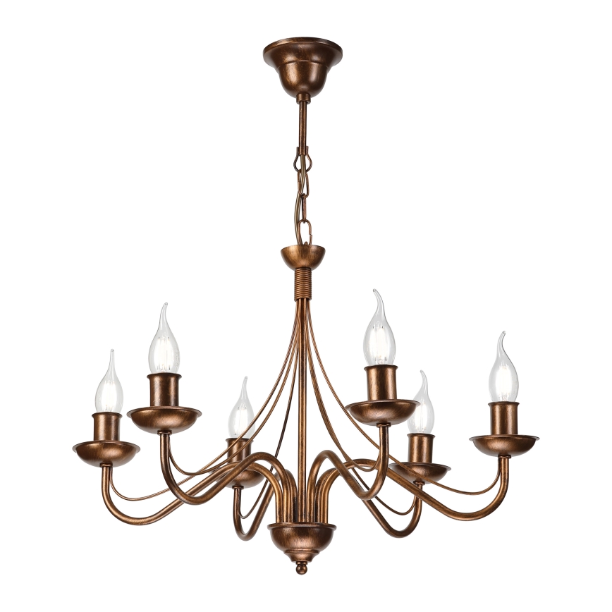 Bronzen kroonluchter ANTON aan ketting 6xE14/60W/230V