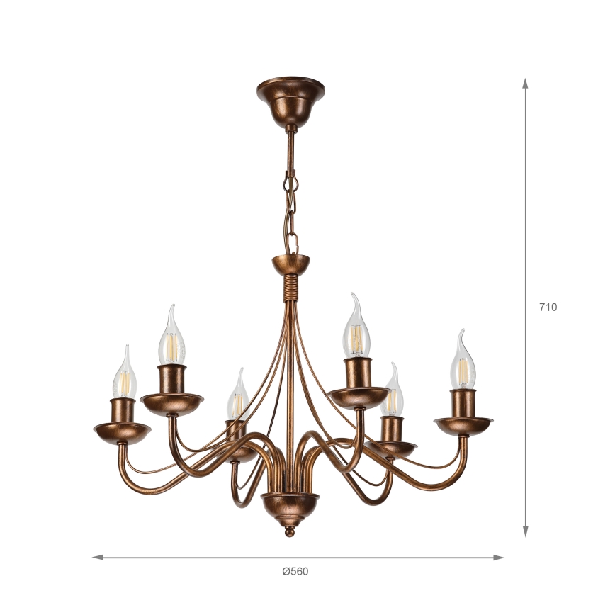 Bronzen kroonluchter ANTON aan ketting 6xE14/60W/230V