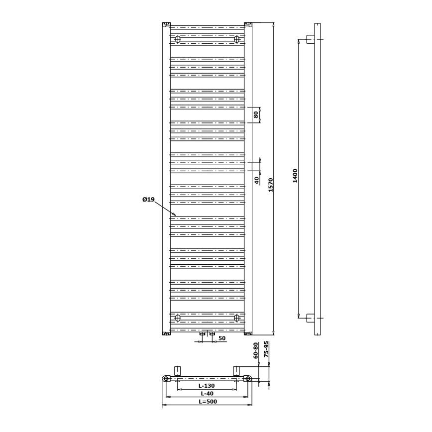 Bruckner - Badkamer radiator ALBRECHT 657W/230V 50x157 cm wit