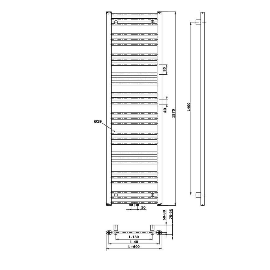 Bruckner - Badkamer radiator ALBRECHT 765W/230V 60x157 cm mat zwart