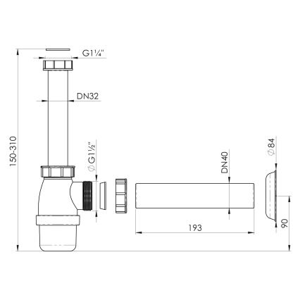 Bruckner - Bekkensifon DN40 wit