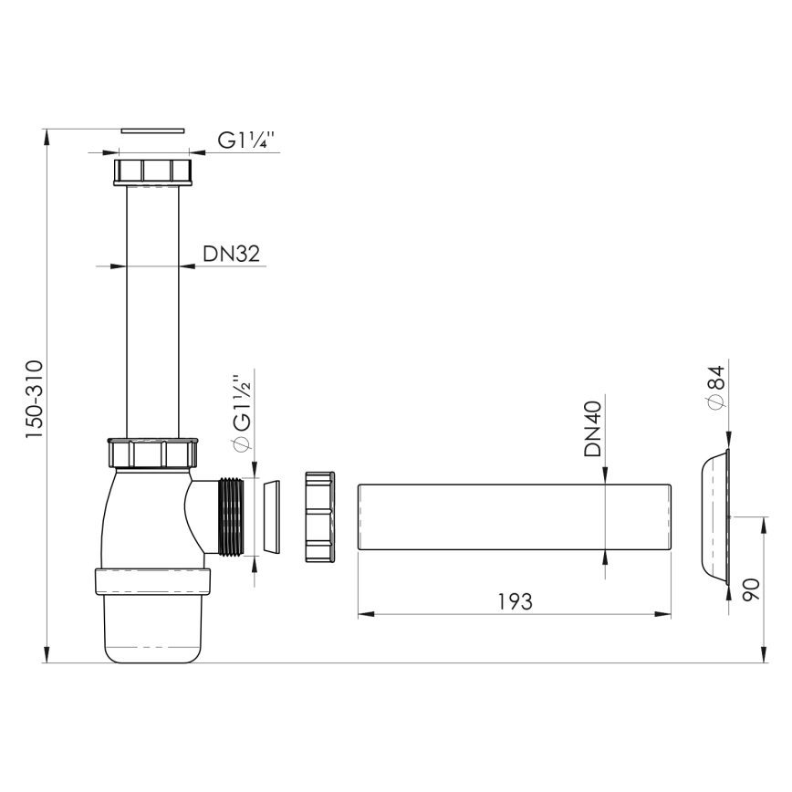 Bruckner - Bekkensifon DN40 wit