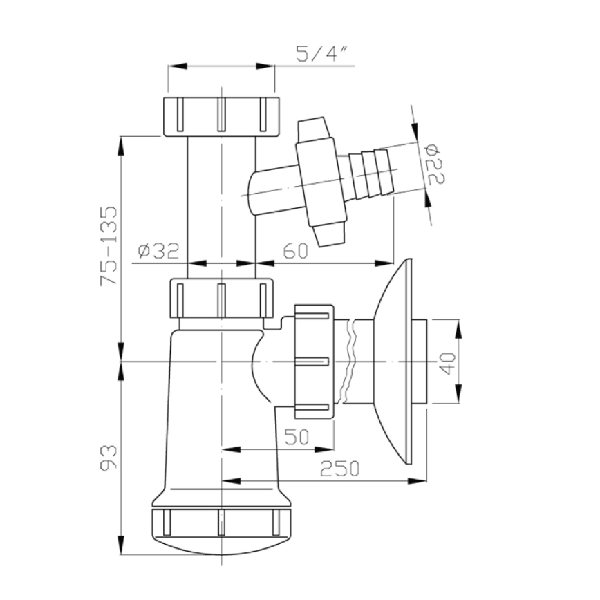 Bruckner - Bekkensifon met vertakkingstaartstuk DN40 wit