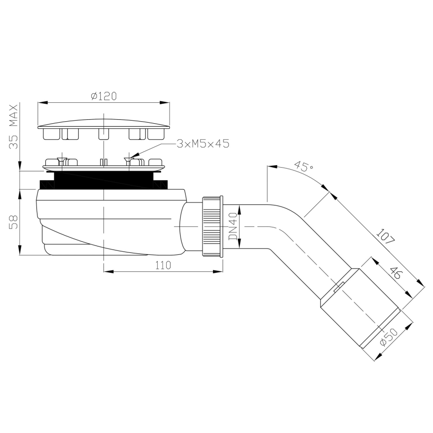 Bruckner - Douchebak sifon laag DN40/50 wit/gepolijst roestvrij