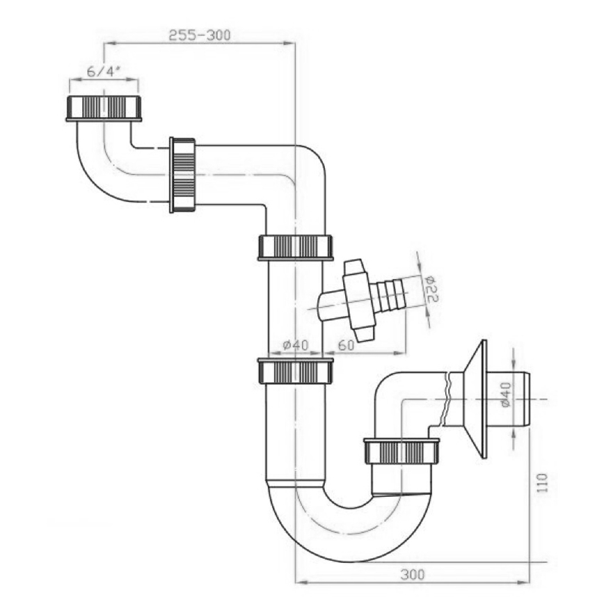 Bruckner - Gootsteensifon met vertakkingstaartstuk DN40 wit