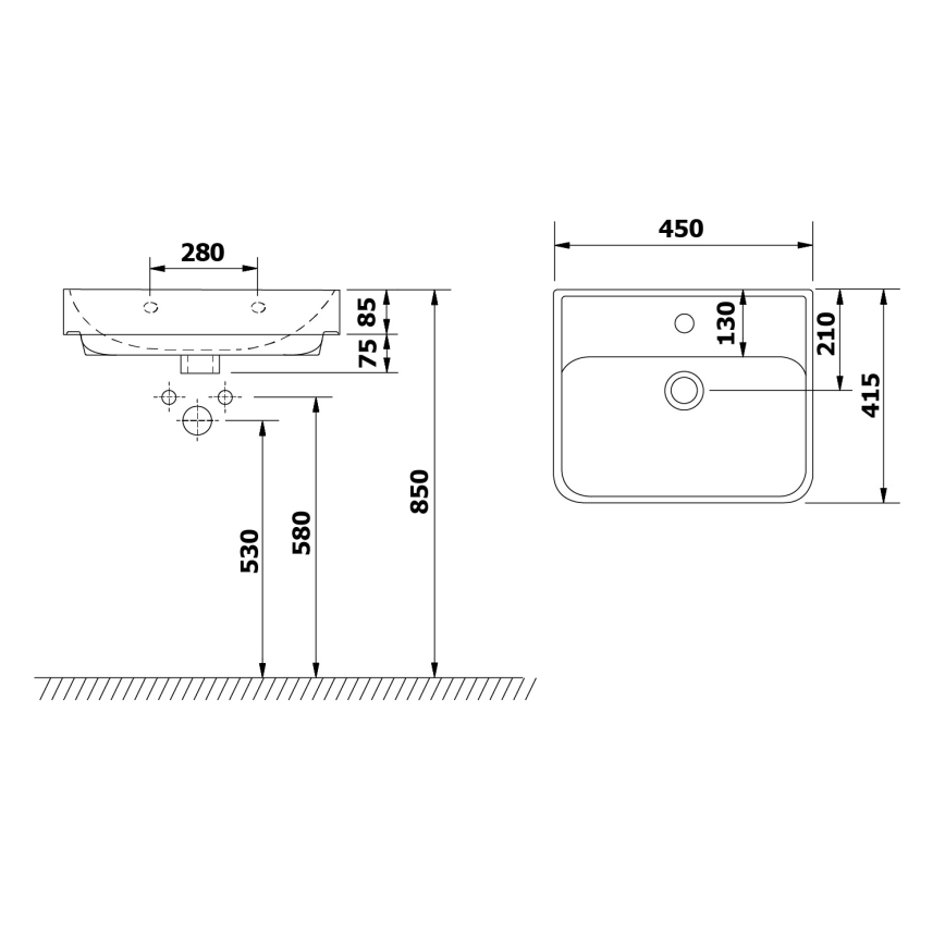 Bruckner - Inbouw wastafel NEON 45x41,5 cm keramiek/wit
