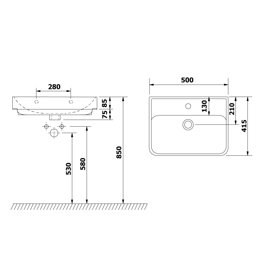 Bruckner - Inbouw wastafel NEON 50x41,5 cm keramiek/wit