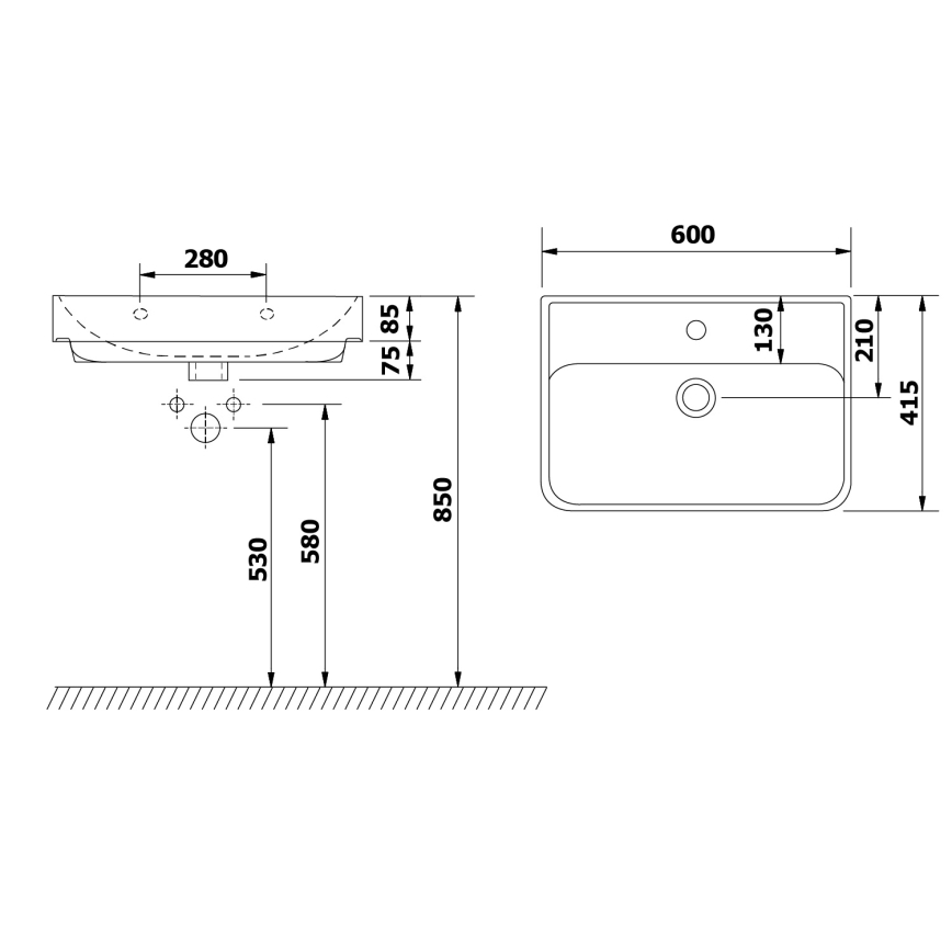 Bruckner - Inbouw wastafel NEON 60x41,5 cm keramiek/wit