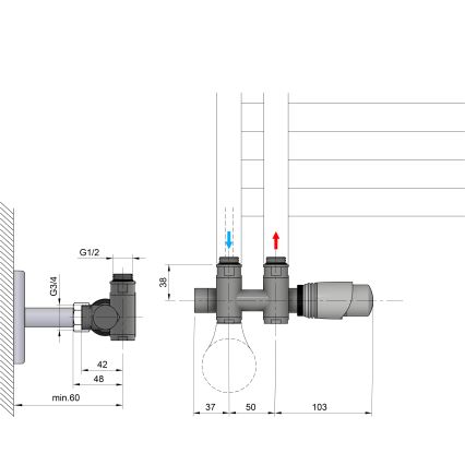 Bruckner - Thermostatische aansluitset voor centrale aansluiting WICHER COMBI mat zwart
