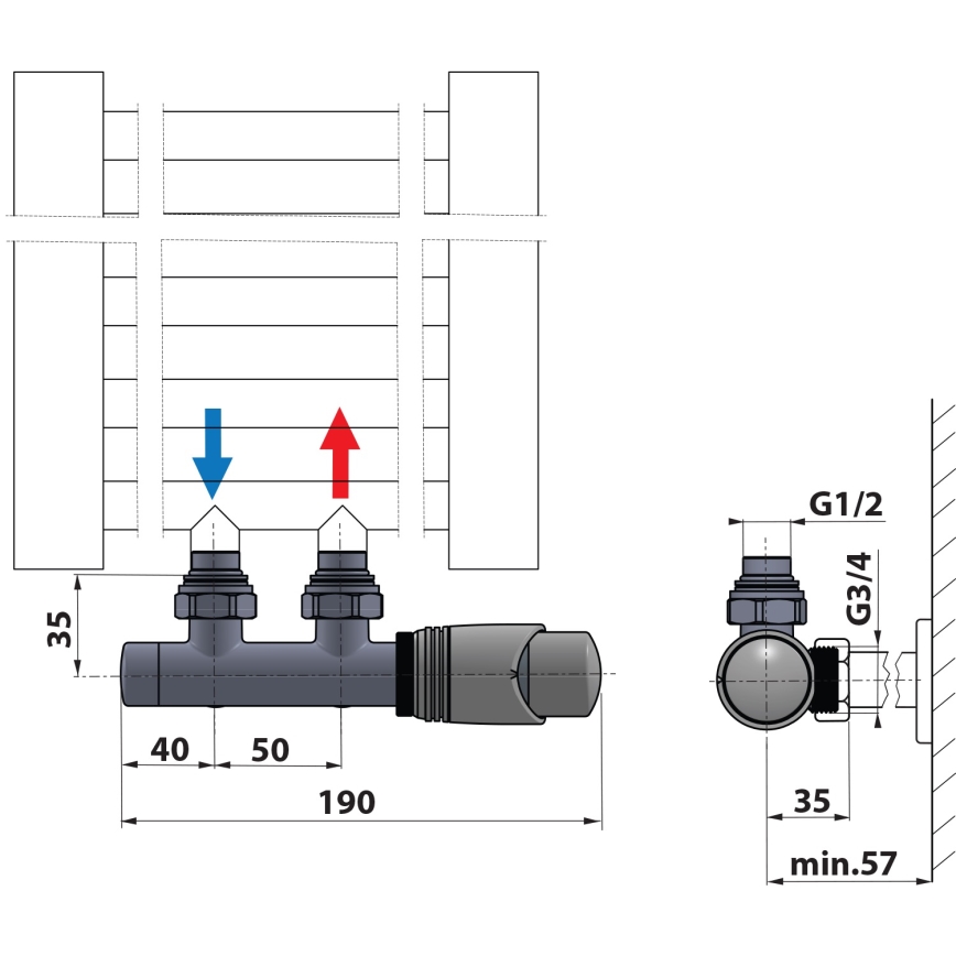 Bruckner - Thermostatische aansluitset voor centrale aansluiting WICHER wit