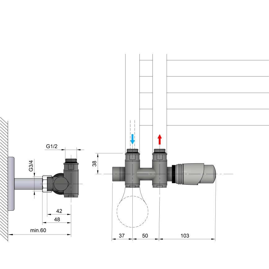 Bruckner - Thermostatische aansluitset voor centrale aansluiting WICHER COMBI wit