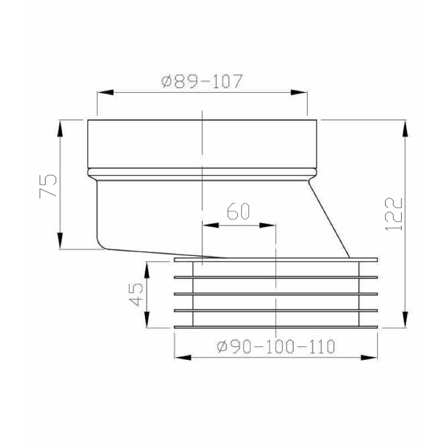 Bruckner - Toilet afvalmanchet vast, excentrisch zwart/wit