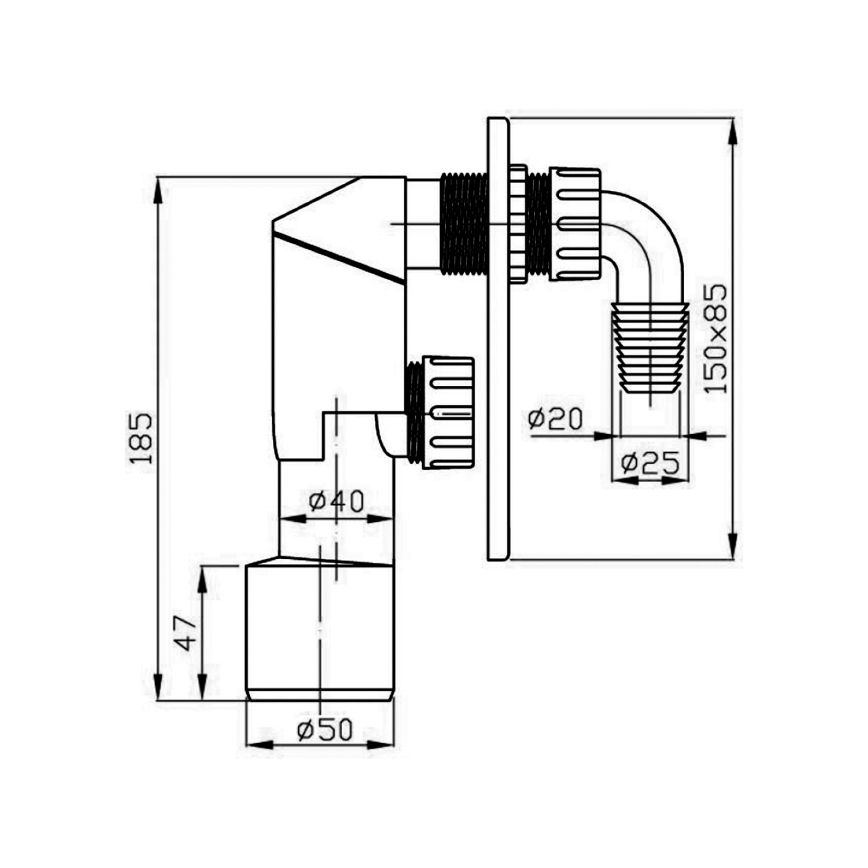 Bruckner - Wasmachine sifon voor verborgen installatie DN40/50 gepolijst roestvrij