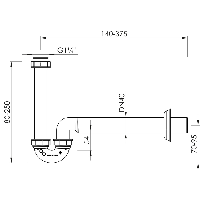 Bruckner - Wastafel/bidet sifon laag DN40 wit